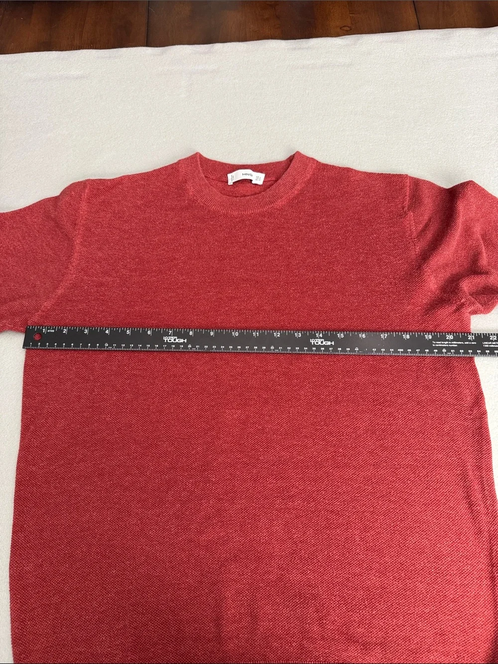 Men's MNG Crewneck Short-Sleeve Fine Waffle Knit  Brick Red Size Medium